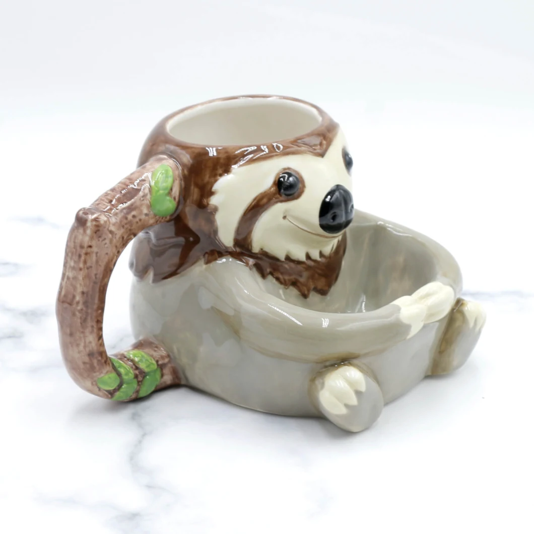 Ceramic 3D Cute Funny Slow Sloth Mug for Present Gift Promotion with Biscuit Pocket