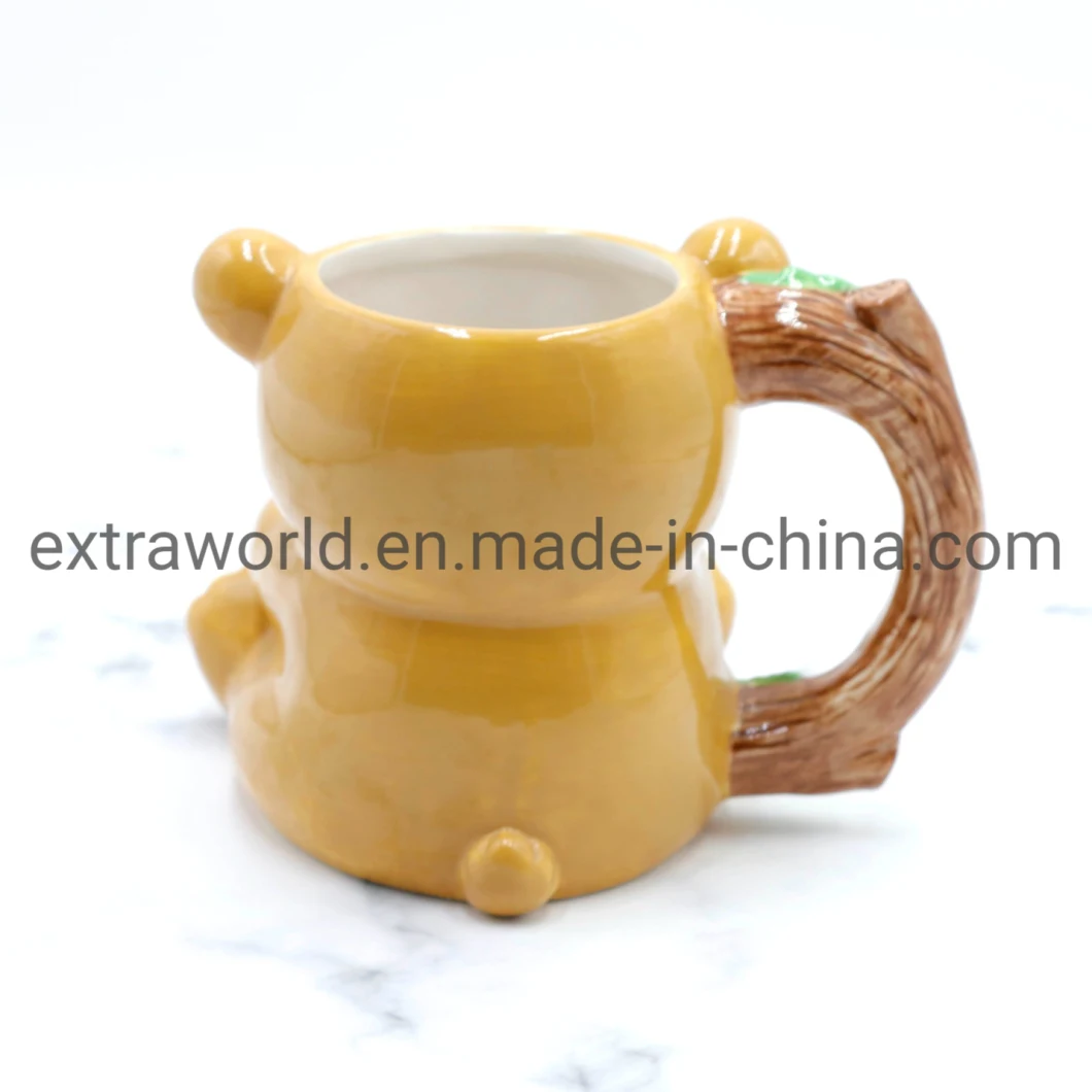 High Quality Promotion 3D Cute Honey Yellow Bear Coffee Mug with Biscuit Pocket for Kids