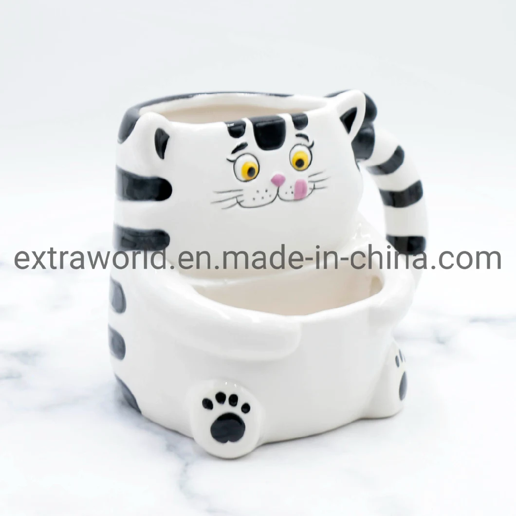 Home Decoration Ceramic 3D Coffee Mug Tea Cup Biscuit Pocket Gift Mug for Kid Child