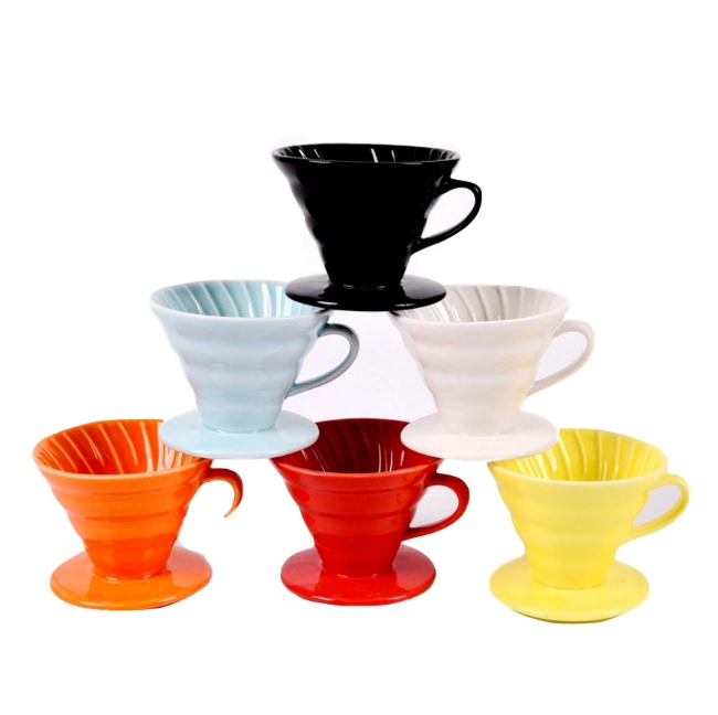 High Quality V60 Coffee Drip Colorful Ceramic V Shaped Brewer Dripper with Cup Stand