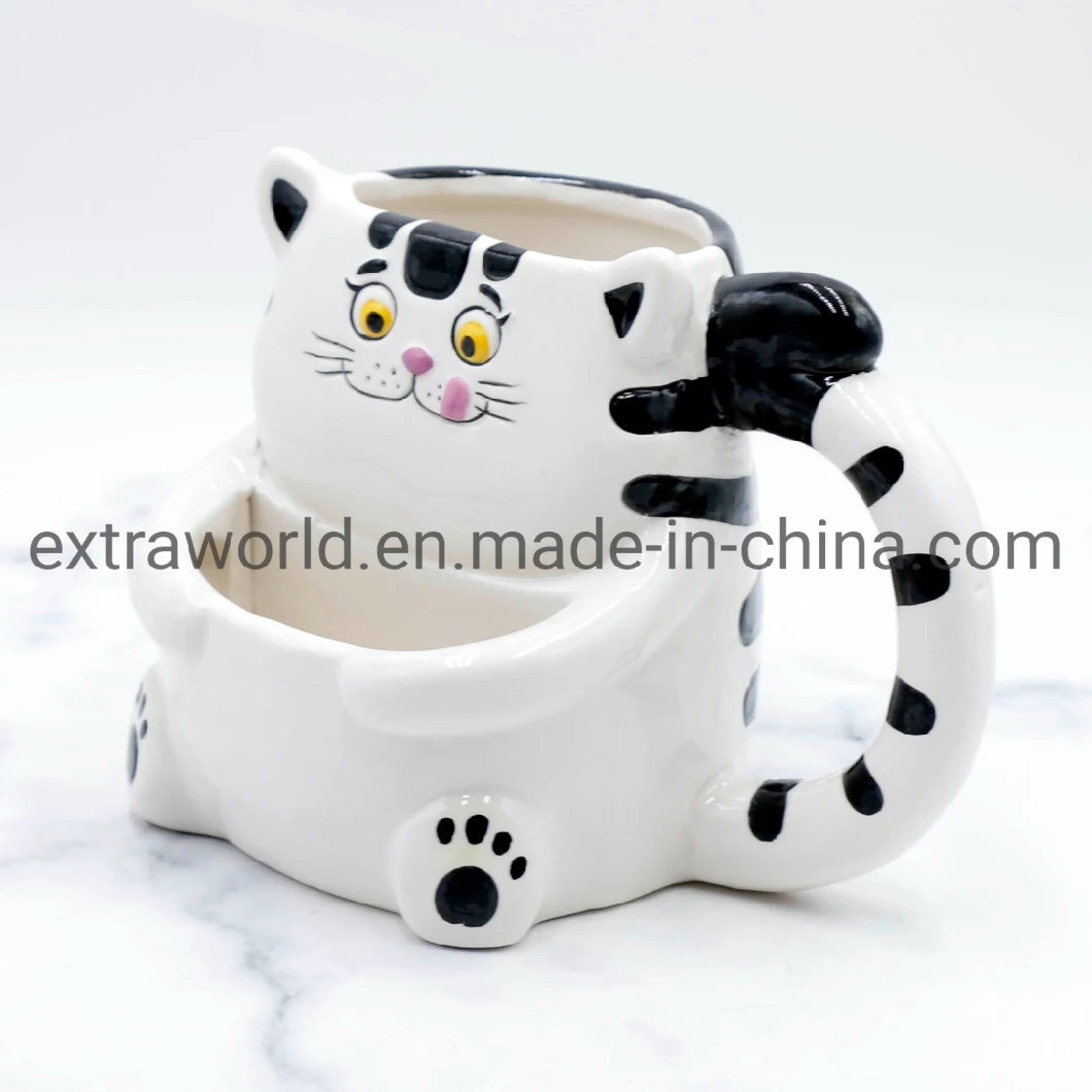 Home Decoration Ceramic 3D Coffee Mug Tea Cup Biscuit Pocket Gift Mug for Kid Child