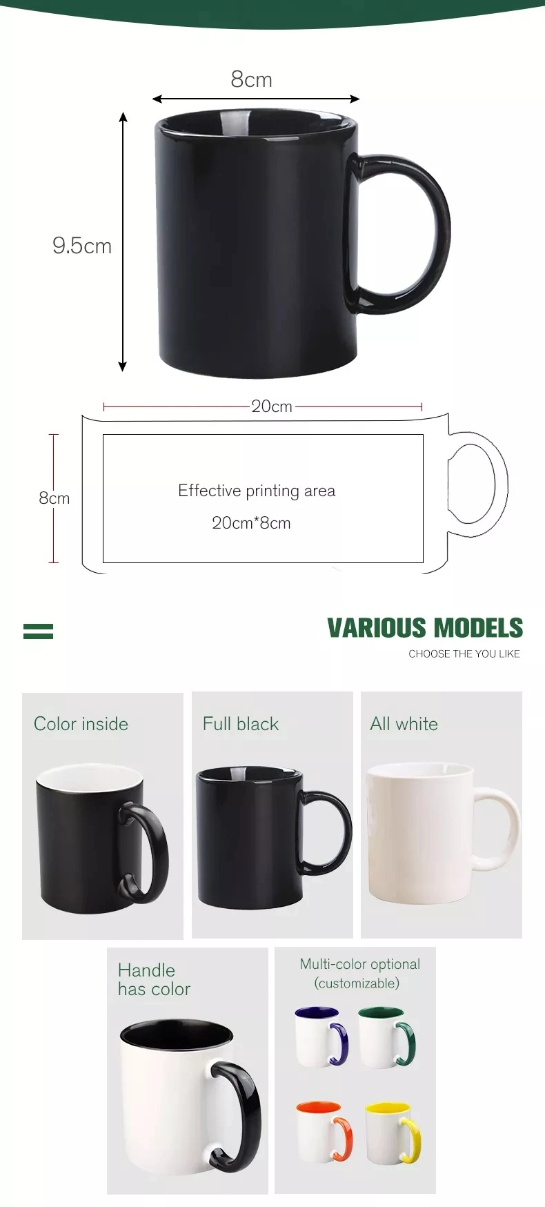 High Quality 11oz White Black Ceramic Coffee Cups Blank Color Change Magic Sublimation Mugs