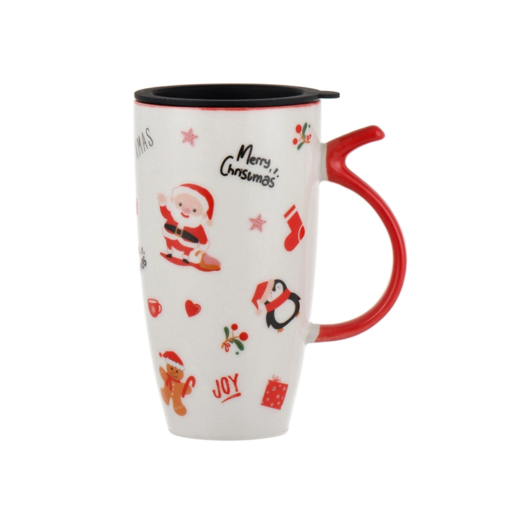 New Christmas Large-Capacity Sealed Lid Ceramic Coffee Cup Pottery Breakfast Milk Mug Travel Mug with Silicon Lid