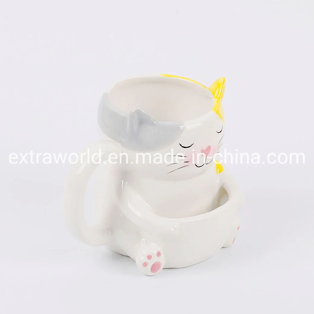 Adorable Cats 3D Novelty Ceramic Mug OEM Kitty Biscuits Bag Mug for Afternoon Tea