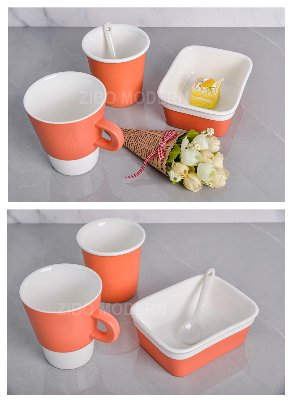 Colorful Restaurant Ceramic Tableware Set Include Coffee Mug, Tumbler, Bowl and Ceramic Spoon